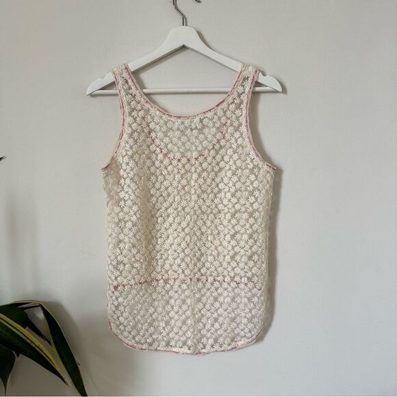 Poupette St. Barth Floral Daisy Embroidered Cotton Tank Top Size 1 - Picture 2 of 6